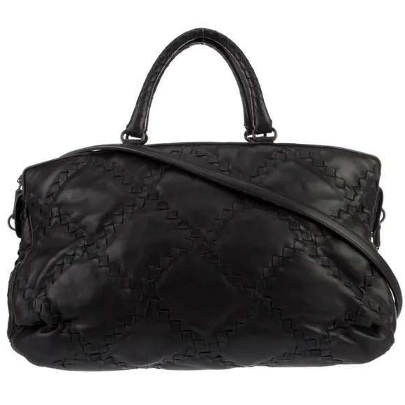BOTTEGA VENETA Padded Black Intrecciato-Trimmed Leather Satchel. RT $ 3998. - Picture 14 of 16
